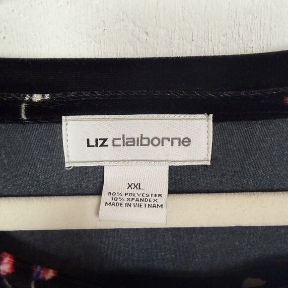 Liz Claiborne Velvet Top Black Floral Stretch Relaxed Party Office Dressy XXL - Picture 9 of 12